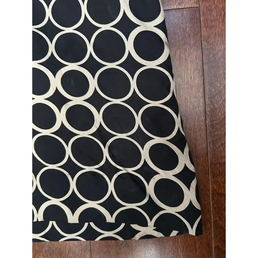 J. Crew 100% Silk Retro 60s Black Shift Dress with Beige Circle Print, Size 6